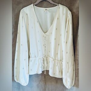 a.n.a Ivory Blouse With Gold Accents